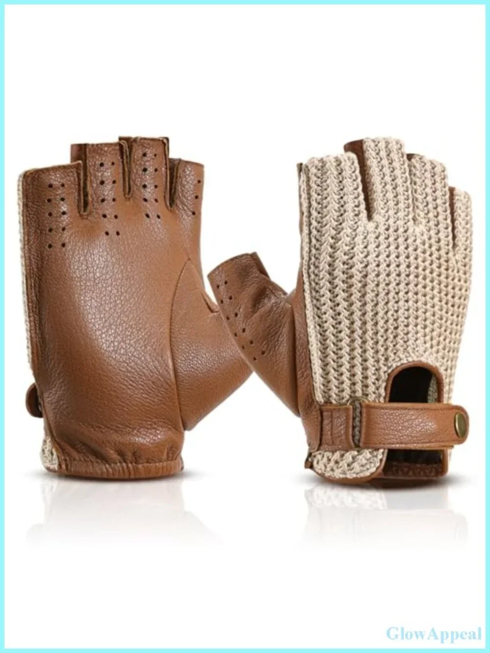 Fingerless Goatskin Leather Driving Gloves for Men and Women, Adjustable Wrist